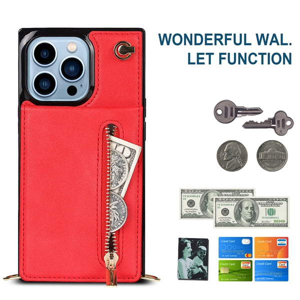 Leather Wallet Case Phone 13Pro Max Crossbody Strap Stand