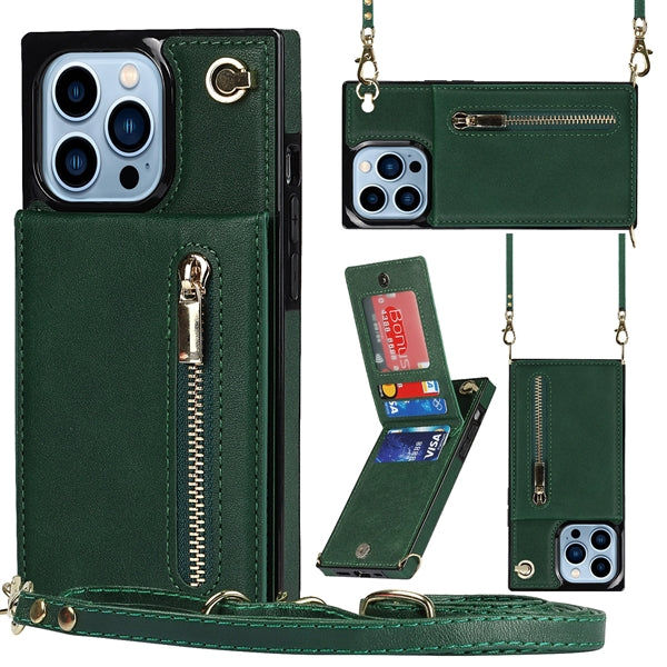 Leather Wallet Case Phone 13Pro Max Crossbody Strap Stand