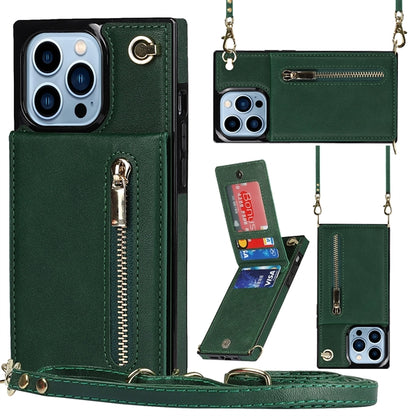 Leather Wallet Case Phone 13Pro Max Crossbody Strap Stand