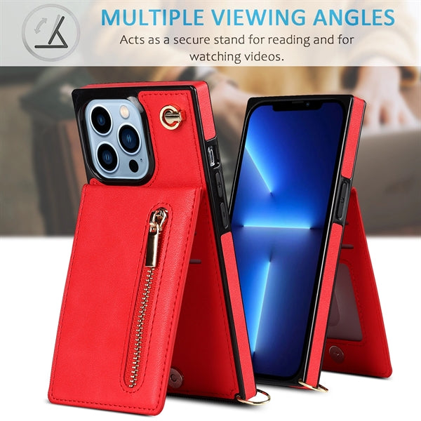 Leather Wallet Case Phone 13Pro Max Crossbody Strap Stand