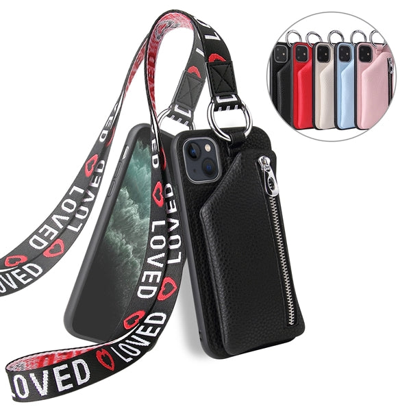 Leather Wallet Case For Phone 12 11 13Pro Max With Lanyard
