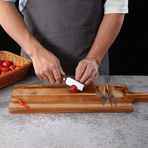 Wooden Cutting Board With Handle And Knife Set