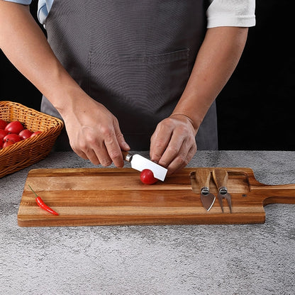 Wooden Cutting Board With Handle And Knife Set