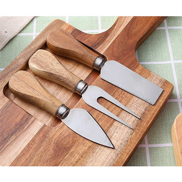 Wooden Cutting Board With Handle And Knife Set