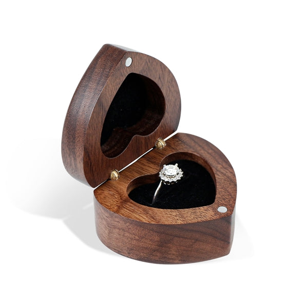 Heart Shaped Walnut Wood Ring Gift Box