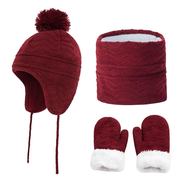 Knit Warm Pompom Beanie Hat Cap Neck Scarf Gloves Set