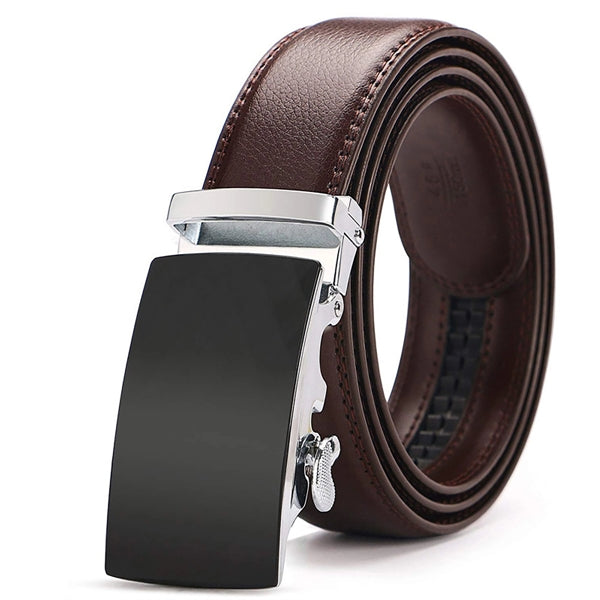 Men'S Leather Dress Belt Automatic Ratchet Buckle