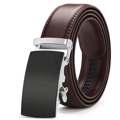 Men'S Leather Dress Belt Automatic Ratchet Buckle