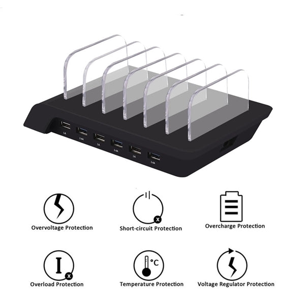 6 Port USB Multiple Devices Fast Charging Station