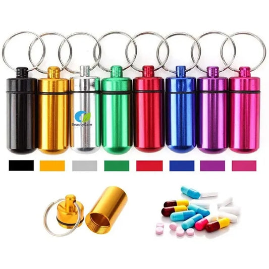 Aluminum Metal Pill Box Case Organizer with Keychain