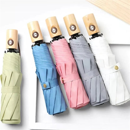 Wood handle automatic compact umbrella