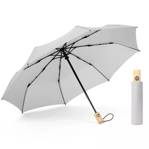 Wood handle automatic compact umbrella