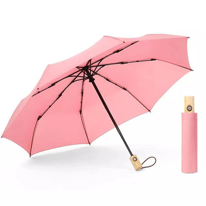 Wood handle automatic compact umbrella