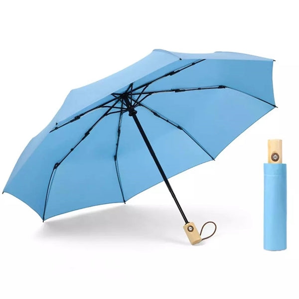Wood handle automatic compact umbrella