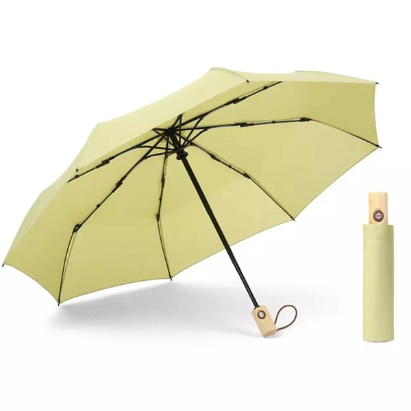 Wood handle automatic compact umbrella