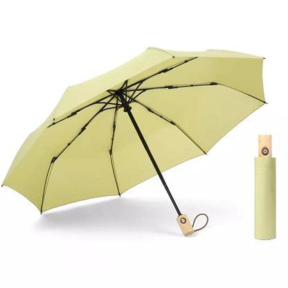 Wood handle automatic compact umbrella
