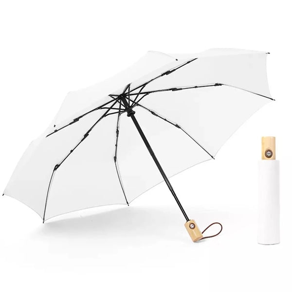 Wood handle automatic compact umbrella