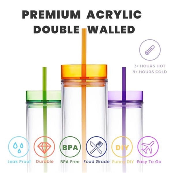 16Oz Acrylic Tumbler With Lid And Straw