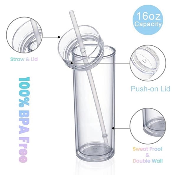 16Oz Acrylic Tumbler With Lid And Straw