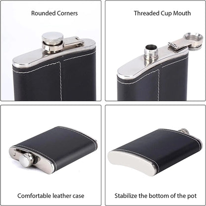 Hip Flask With Black Leather Cover
