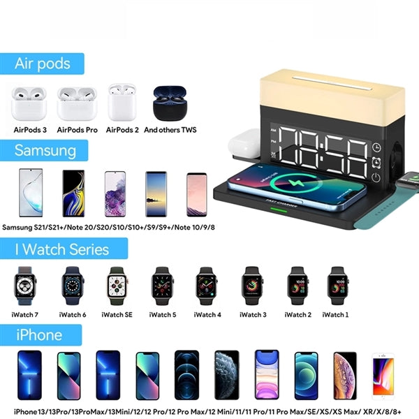 6 in 1 Multifunctional Alarm Clock Wireless Charger