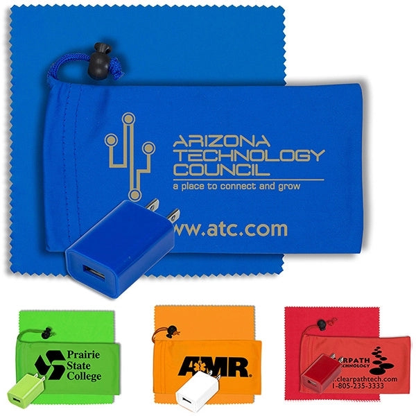 Mobile Tech Wall Charger Kit in Microfiber Cinch Pouch