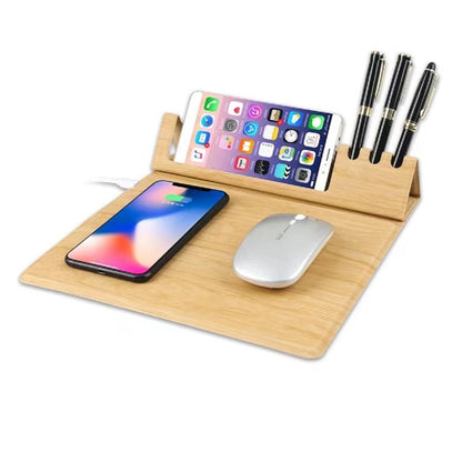 Pu Leather Fast Wireless Charger Mousepad Pen Holder