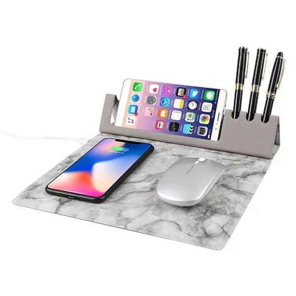 Pu Leather Fast Wireless Charger Mousepad Pen Holder