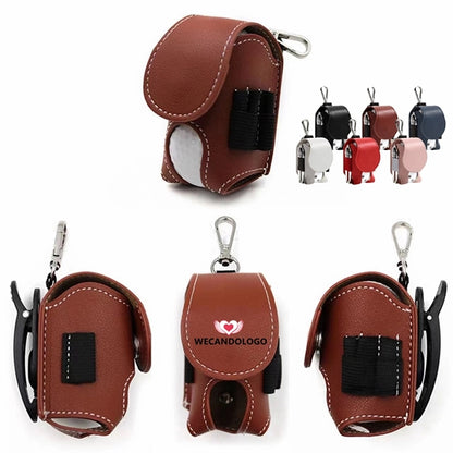 Leather Golf Ball Storage Pouch Waist Belt Carrier Bag