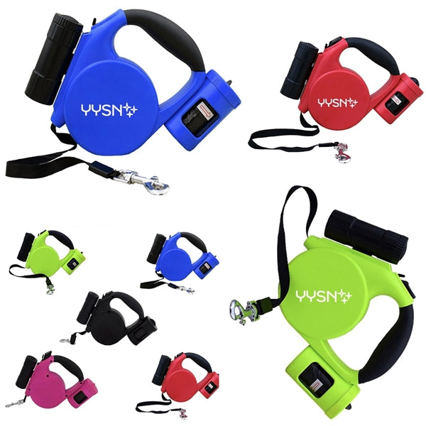 Pet Retractable Leash With LED Flashlight And Waste Bag