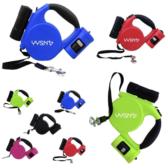 Pet Retractable Leash With LED Flashlight And Waste Bag