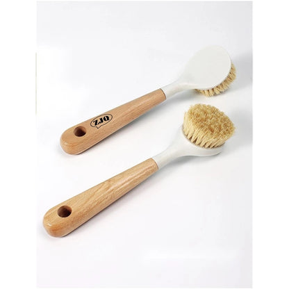 Dish Brush with Wood Handle Built In Scraper
