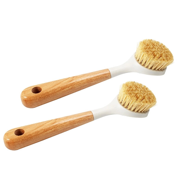 Dish Brush with Wood Handle Built In Scraper