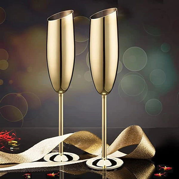200Ml Elegant Gold Stainless Steel Champagne Flute Glass