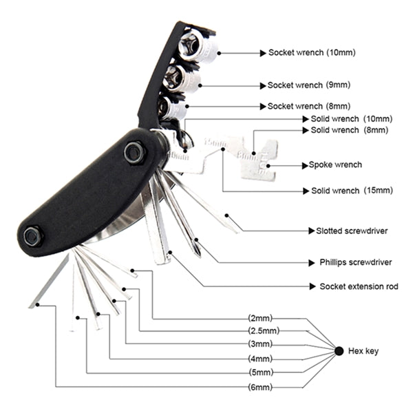 16 In 1 Carbon Steel Mtb Bike Tool Set