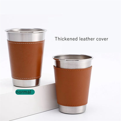 16Oz Stainless Steel Beer Cup Mug With Pu Leather Cover