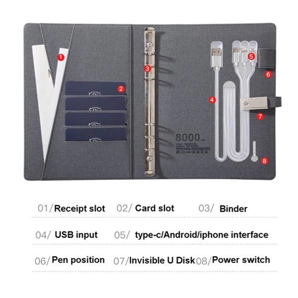 Wireless Charging Notebook With 16Gb U Disk 8000Mah