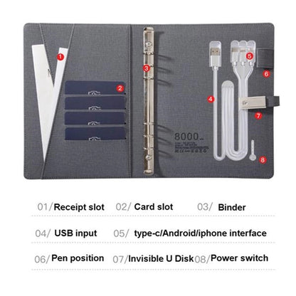 Wireless Charging Notebook With 16Gb U Disk 8000Mah