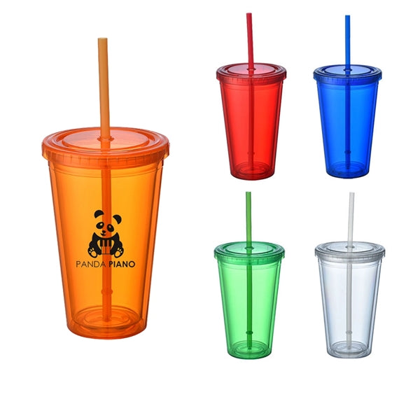 16OZ Plastic Straw Tumbler