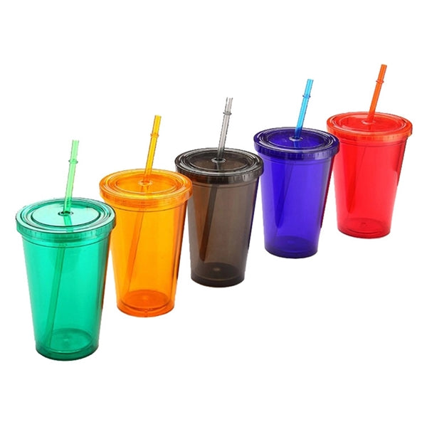 16OZ Plastic Straw Tumbler