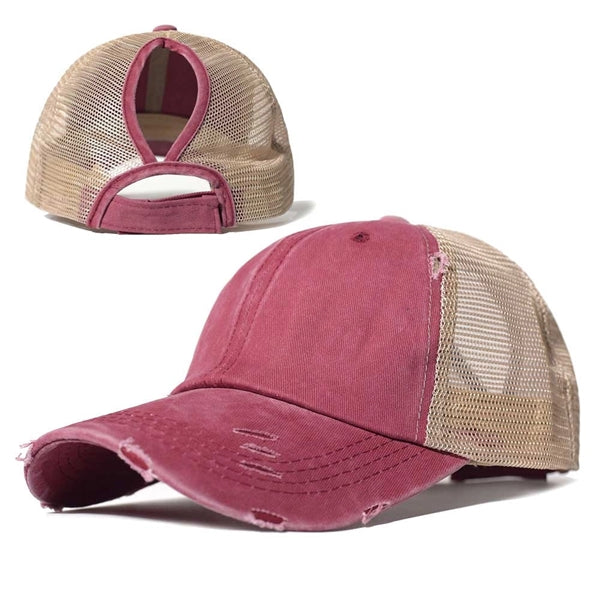 Vintage Women Washed Cotton High Ponytail Baseball Cap