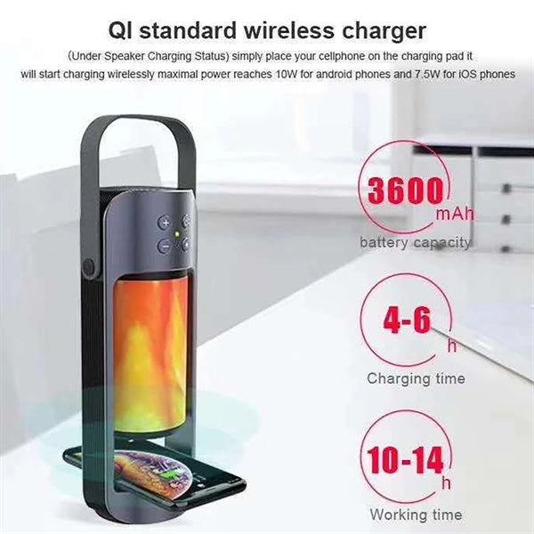 Bluetooth Speaker Flame Lamp With Wireless Charger