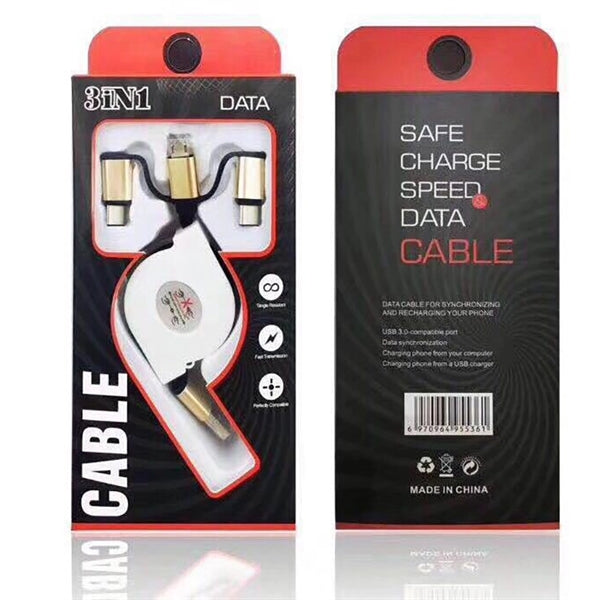 Retractable USB 3in1 Charging Cable