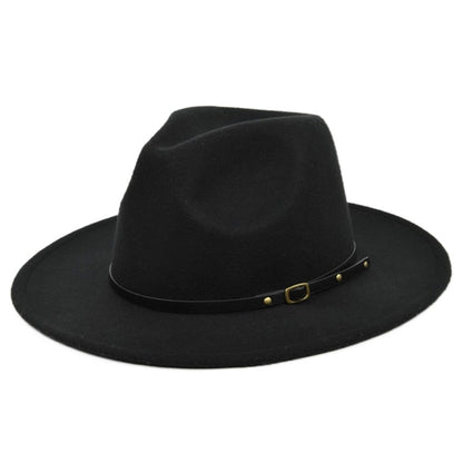 Women Lady Classic Wool Fedora Hat with Belt Buckle