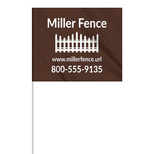 1-Color 5" x 6" Custom Marking Flag w/ 27" Plastic Staff