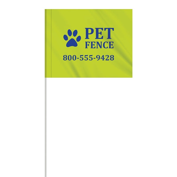 1-Color 4" x 5" Custom Marking Flag w/ 18" Fiberglass Staff