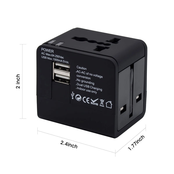 2 USB Universal Travel Plug Adapter