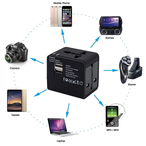 2 USB Universal Travel Plug Adapter