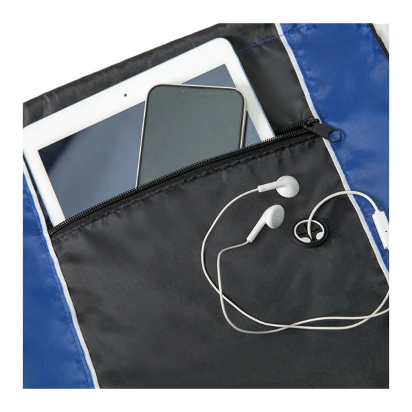 Tri-Color Drawstring Backpack w Earphone Slot & Front Pocket