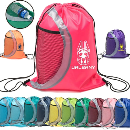 Heavy Duty Drawstring Cinch Backpack Side Mesh Pocket 15"x18
